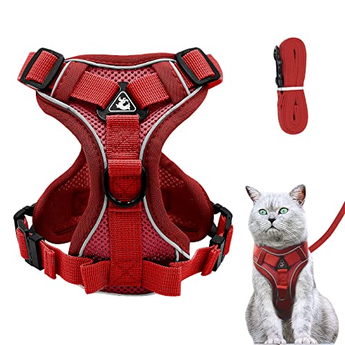 Verstellbares Katzengeschirr Ausbruchsicher, Katzengeschirr mit Leine Set, Softgeschirr für Katze Brustgeschirr für Katzen Kitten Hunde Welpen (Rot -S)… von Grantop