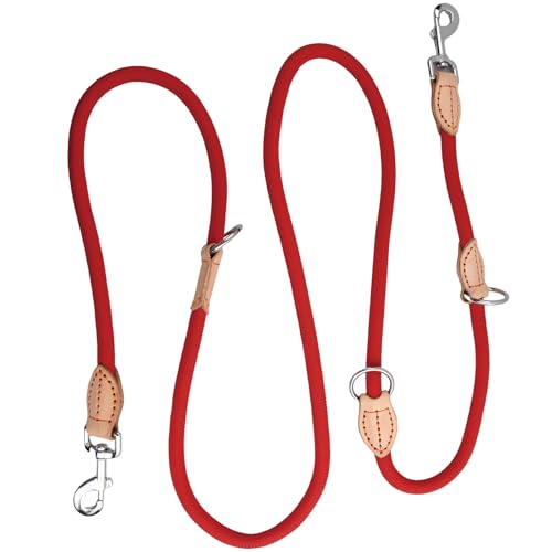 2m Hundeleine, Retrieverleine Robust, Nylon Doppelleine Verstellbare, Robuste Trainingsleine Schleppleine, Starke Schleppleine, Trainingsleine für kleine, mittelgroße und große Hund (Rot) von Granvoo