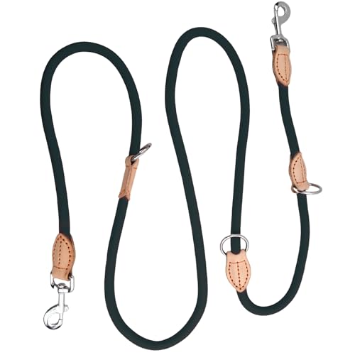 2m Hundeleine, Retrieverleine Robust, Nylon Doppelleine Verstellbare, Robuste Trainingsleine Schleppleine, Starke Schleppleine, Trainingsleine für kleine, mittelgroße und große Hund (Schwarz) von Granvoo