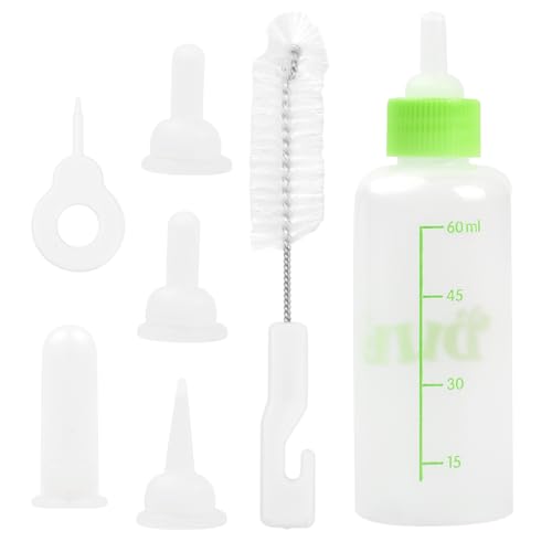 Aufzuchtflasche Hundewelpen, Milchflasche Pet 60ml, Kleine Babyflasche für Katzen, Fütterungswerkzeug für Haustiere mit Mini Ersatz Silikon Nippel (Grün) von Granvoo