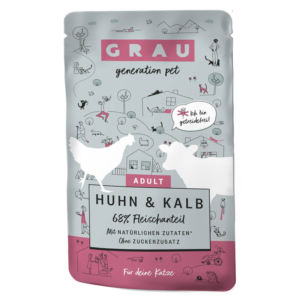 GRAU Adult Getreidefrei 16 x 125 g - Huhn & Kalb von Grau