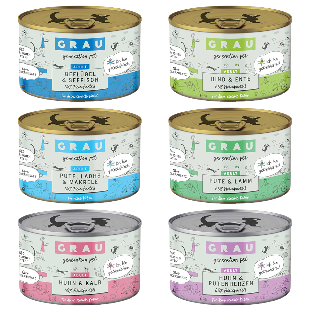 GRAU Adult Getreidefrei 6 x 200 g - Mixpaket (6 Sorten) von Grau