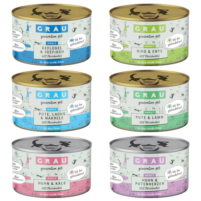 GRAU Adult Getreidefrei 6 x 200 g - Mixpaket (6 Sorten) von Grau