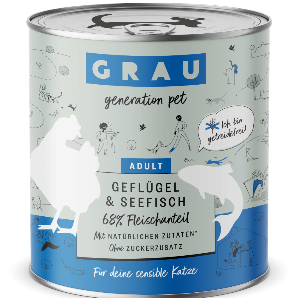 GRAU Adult Getreidefrei 6 x 800 g - Geflügel & Seefisch von Grau