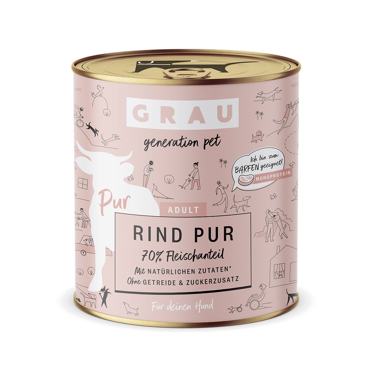 GRAU Hund Adult Rind Pur 6x800g von Grau