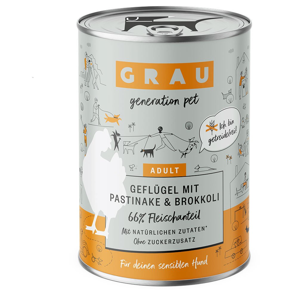 GRAU 6 x 400 g - Geflügel mit Pastinake & Brokkoli von Grau