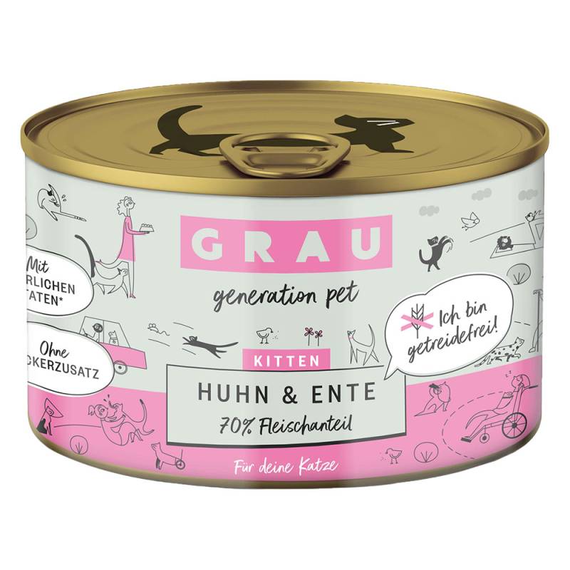 GRAU Kitten Getreidefrei 6 x 200 g - Huhn & Ente von Grau