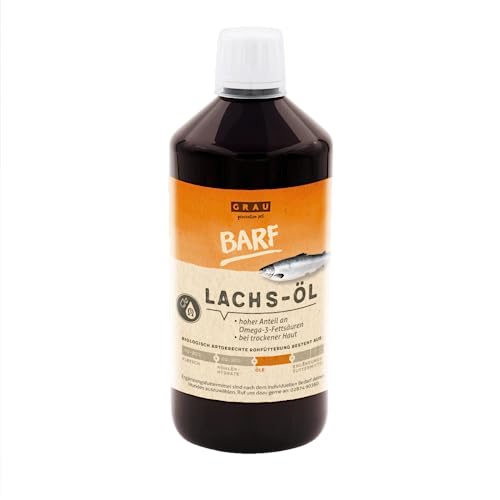 GRAU Lachs-Öl | 750 ml | Einzelfuttermittel für Hunde und Katzen | 100% reines, kaltgepresstes Lachs Öl | Reich an Omega-3- und Omega-6-Fettsäuren | Für Haut & Fell von Grau