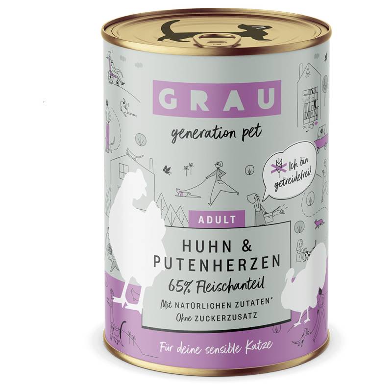 GRAU Schlemmertöpfchen getreidefrei 6 x 400 g - Huhn & Putenherzen von Grau