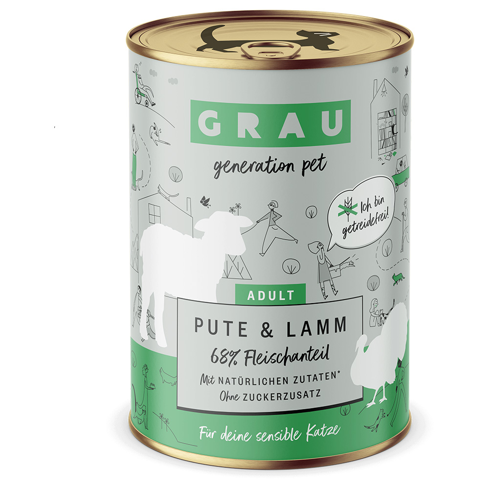 GRAU Schlemmertöpfchen getreidefrei 6 x 400 g - Pute & Lamm von Grau