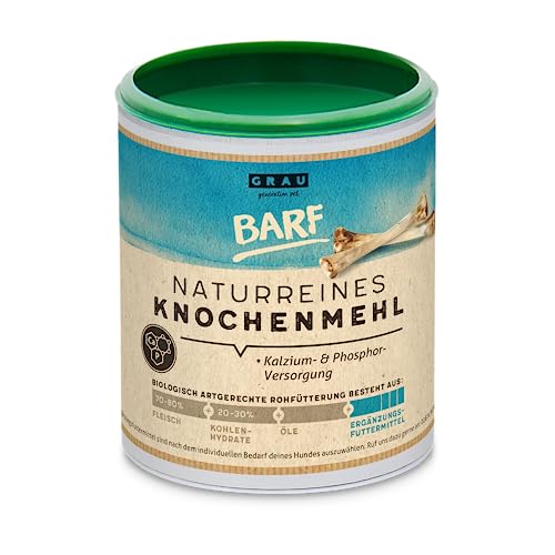 GRAU - das Original - 100 % Naturreines Knochenmehl vom Rind, natürliches Calcium für Knochenaufbau & Gelenke, 1er Pack (1 x 400 g), Ergänzungsfuttermittel für Hunde & Katzen von Grau