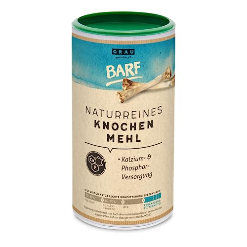 GRAU - das Original - 100 % Naturreines Knochenmehl vom Rind, natürliches Calcium für Knochenaufbau & Gelenke, 1er Pack (1 x 800 g), Ergänzungsfuttermittel für Hunde & Katzen von Grau