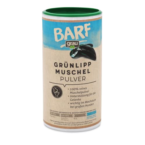 GRAU - das Original - 100 % reines Grünlippmuschelpulver, zur Unterstützung der Gelenke, 1er Pack (1 x 170 g), Ergänzungsfuttermittel für Hunde & Katzen von Grau