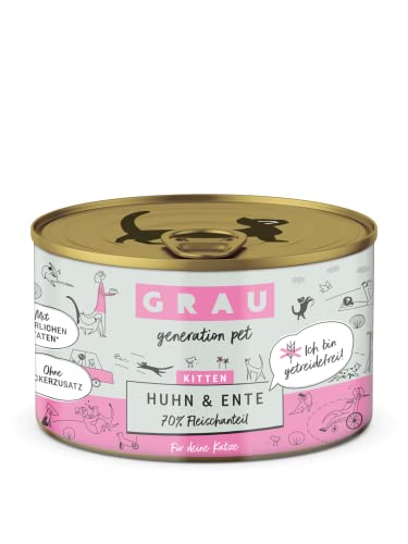 GRAU – das Original – Nassfutter für Katzen - Kitten - Huhn & Ente, 6er Pack (6 x 200 g), getreidefrei, für Kitten von Grau