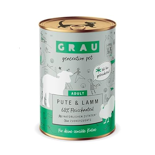 GRAU – das Original – Nassfutter für Katzen - Pute & Lamm, 6er Pack (6 x 400 g), getreidefrei, für Erwachsene Katzen von Grau