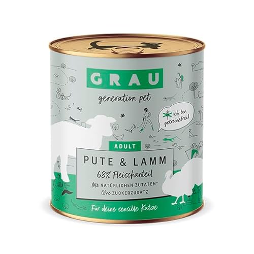 GRAU – das Original – Nassfutter für Katzen - Pute & Lamm, 6er Pack (6 x 800 g), getreidefrei, für Erwachsene Katzen von Grau