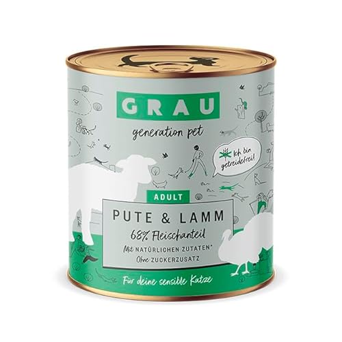 GRAU – das Original – Nassfutter für Katzen - Pute & Lamm, 6er Pack (6 x 800 g), getreidefrei, für erwachsene Katzen von Grau