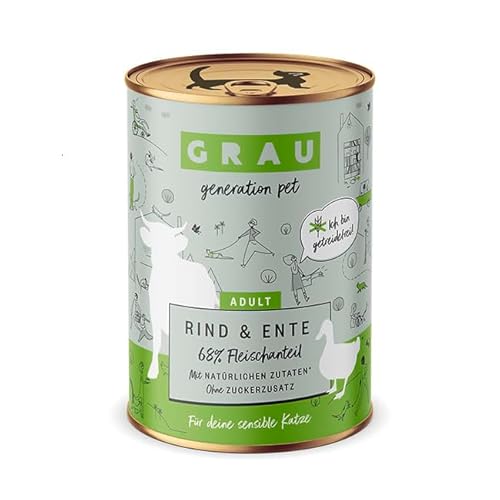 GRAU – das Original – Nassfutter für Katzen - Rind & Ente, 6er Pack (6 x 400 g), für sensible erwachsene Katzen von Grau