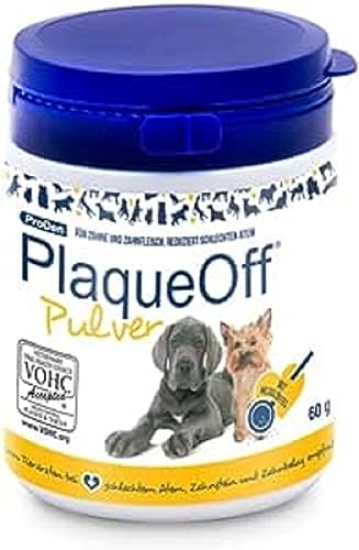 GRAU - das Original - PlaqueOff für Hund, natürliches Zahnpflegepulver, schützt vor schlechtem Atem, unterstützt bei Zahnstein und Zahnbelag, 1er Pack (1 x 60 g), Ergänzunsfuttermittel für Hunde von Grau