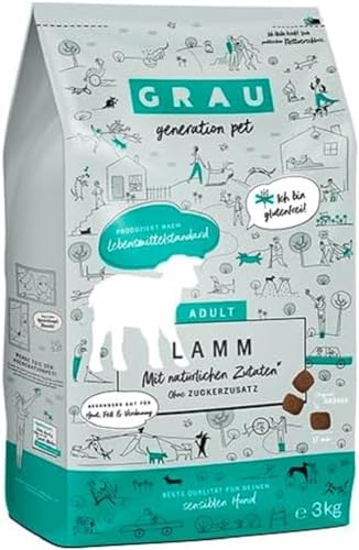 GRAU – das Original – Trockenfutter für Hunde - Lamm, 1er Pack (1 x 3 kg), glutenfrei, für sensible, erwachsene Hunde von Grau