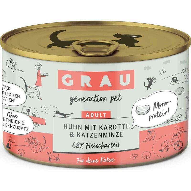 Grau Katzenfutter Huhn mit Karotte & Katzenminze 200 g (9,45 € pro 1 kg) von Grau