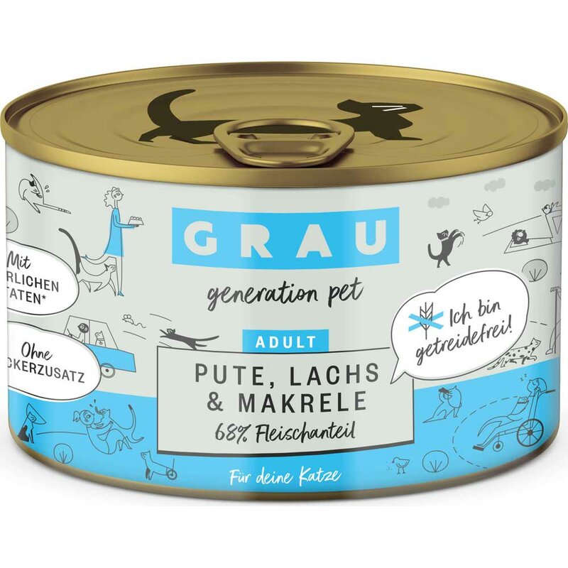 Grau Katzenfutter Pute, Lachs & Makrele 200 g (9,45 € pro 1 kg) von Grau