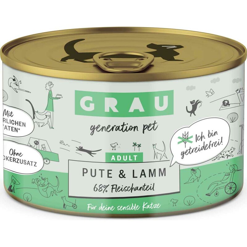 Grau Katzenfutter Pute & Lamm 200 g (9,45 € pro 1 kg) von Grau