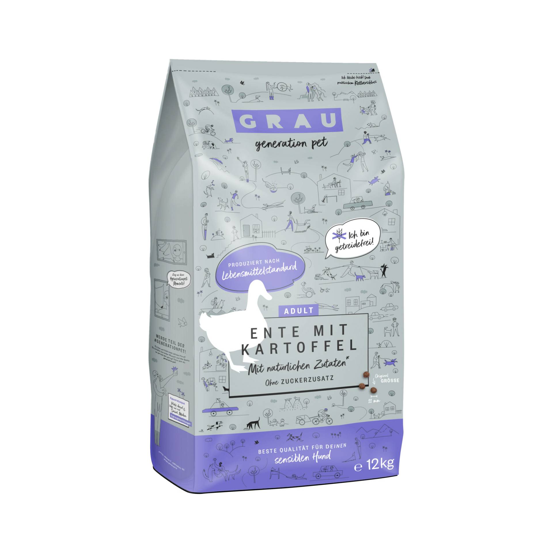 Grau Glutenfreies Hundefutter Ente mit Kartoffel - 12 kg von Grau