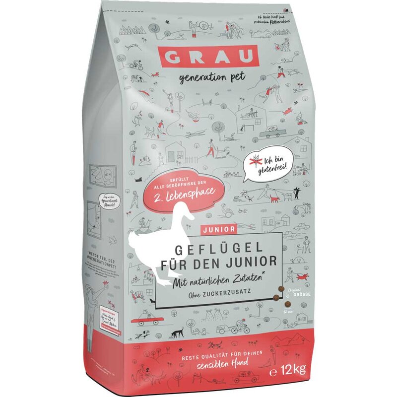 Grau Junior Geflügel 12 kg (Verpackung beschädigt) (17,32 € pro 1 kg) von Grau