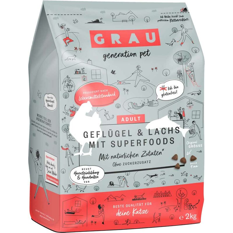 Grau Katzenfutter Gefl�gel & Lachs mit Superfoods 2 kg (10,97 € pro 1 kg) von Grau