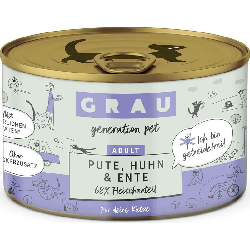 Grau Katzenfutter Pute, Huhn & Ente 200 g (9,45 € pro 1 kg) von Grau