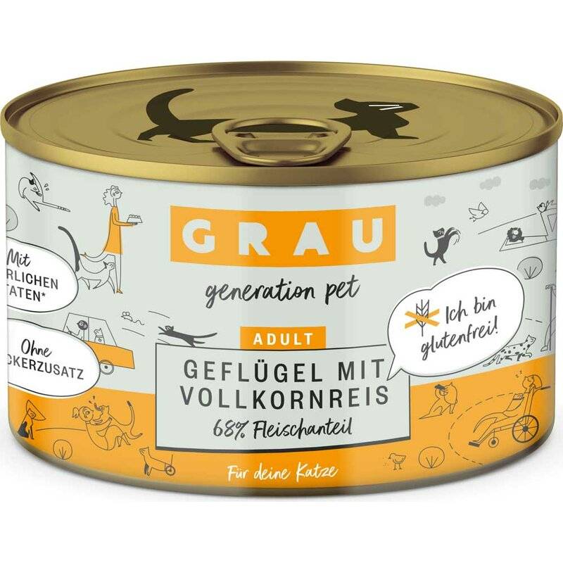 Grau Katzenfutter Geflügel mit Vollkornreis 200 g (9,45 € pro 1 kg) von Grau