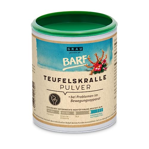 GRAU - das Original - 100 % reines Teufelskralle Pulver, für Sehnen und Bänder, Gelenkpulver zur Unterstützung der Beweglichkeit & Gelenkfunktion1er Pack (1 x 300 g), Ergänzungsfuttermittel für Hunde von Grau