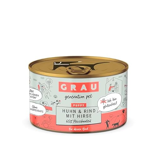 Grau – das Original – Nassfutter für Hunde - Puppy - Huhn & Rind mit Hirse, 1er Pack (1 x 200 g) von Grau