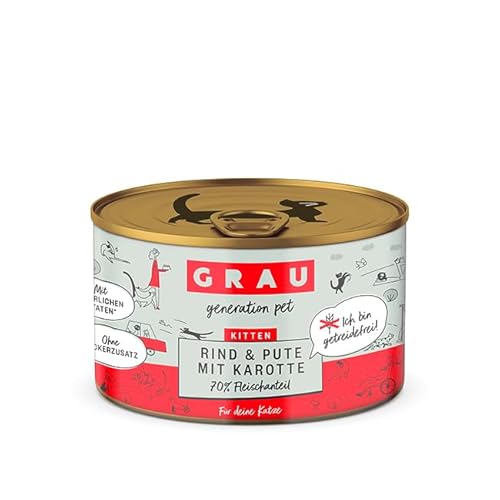 Grau – das Original – Nassfutter für Katzen - Kitten - Rind, Pute & Karotte, 1er Pack (1 x 200 g) von Grau