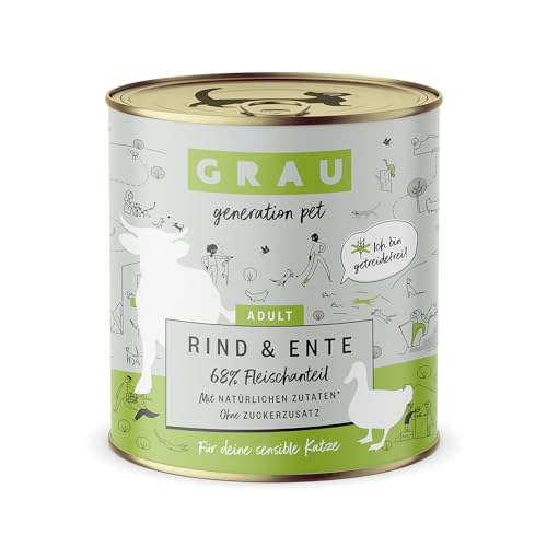 Grau – das Original – Nassfutter für Katzen - Rind & Ente, 6er Pack (6 x 800g), getreidefrei, für Erwachsene Katzen von Grau