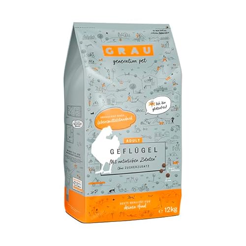 GRAU – das Original – Trockenfutter für Hunde - Geflügel, 1er Pack (1 x 12 kg), getreidefrei, für sensible, erwachsene Hunde von Grau