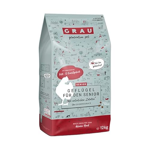 GRAU – das Original – Trockenfutter für Hunde - Senior - Geflügel, 1er Pack (1 x 12 kg), glutenfrei, für sensible ältere Hunde von Grau