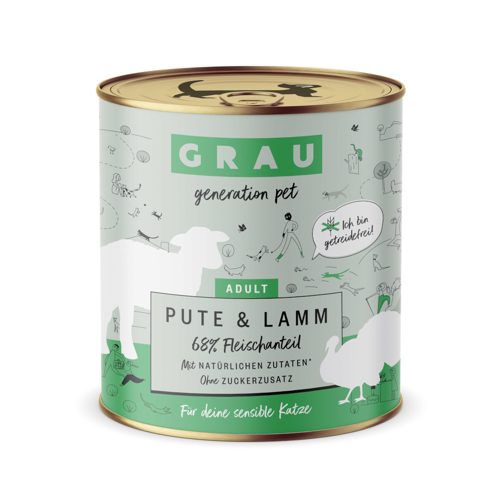 Sparpaket GRAU Adult Getreidefrei 12 x 800 g - Pute & Lamm von Grau