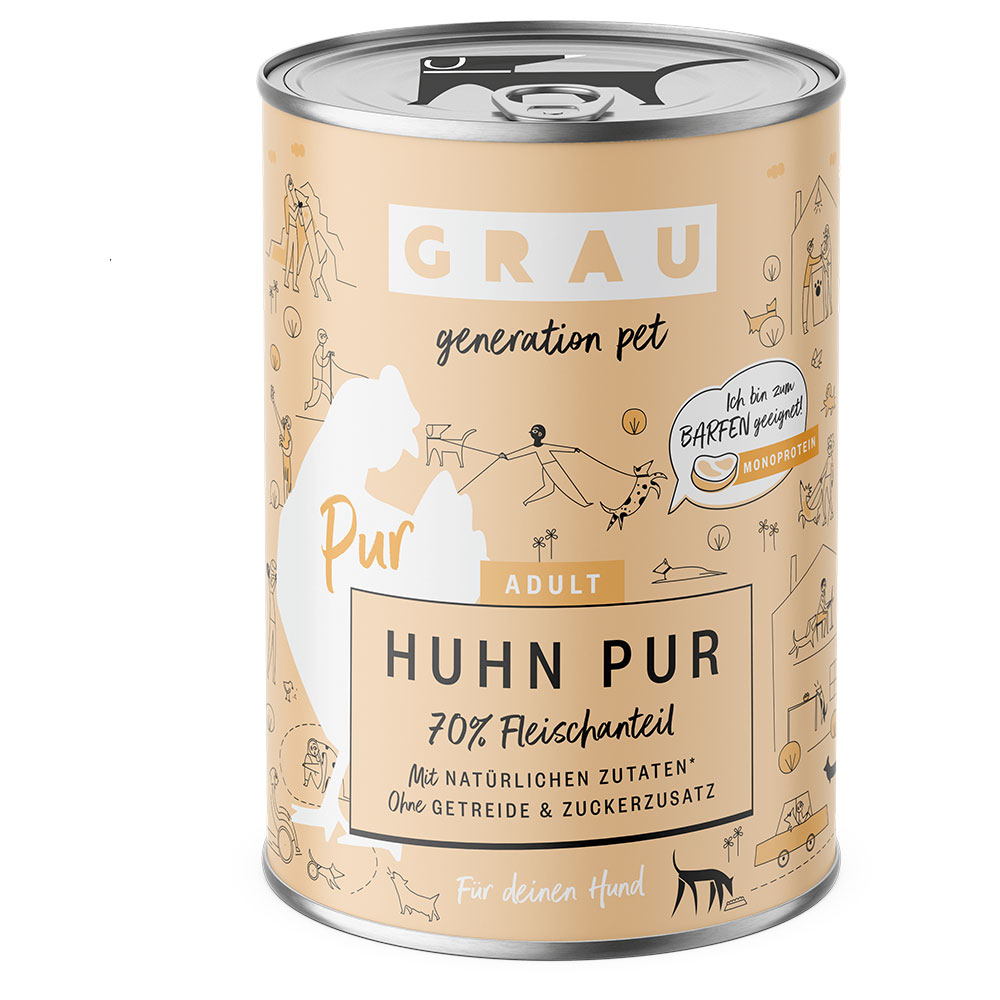 Sparpaket GRAU Hundefutter 12 x 400 g - Huhn Pur mit Leinöl von Grau