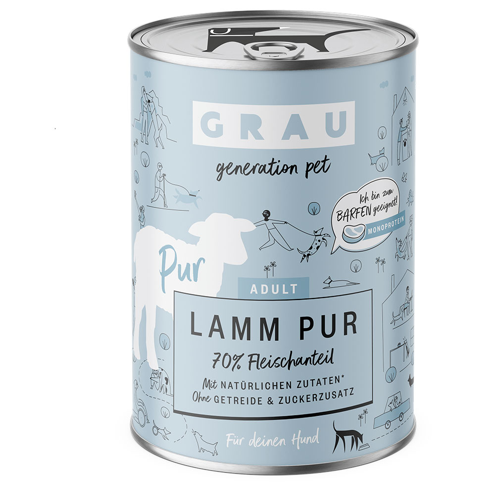 Sparpaket GRAU Hundefutter 12 x 400 g - Lamm Pur mit Leinöl von Grau