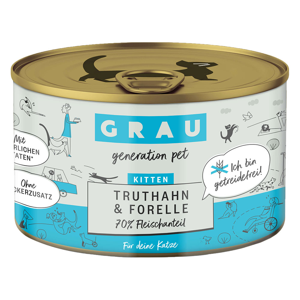 Sparpaket GRAU Kitten Getreidefrei 24 x 200 g - Truthahn & Forelle Sparpaket GRAU Kitten Getreidefrei 24 x 200 g - Truthahn & Forelle von Grau