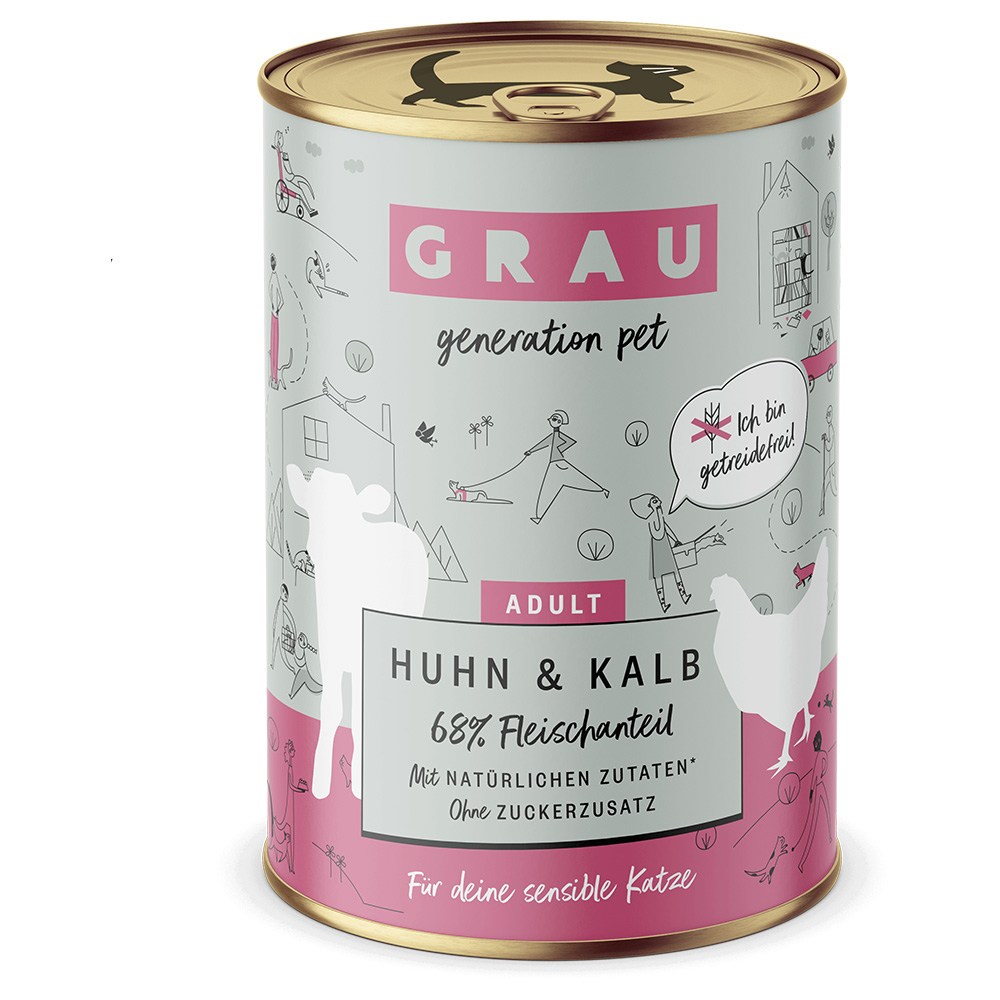 Sparpaket GRAU Schlemmertöpfchen getreidefrei 24 x 400 g - Huhn & Kalb von Grau