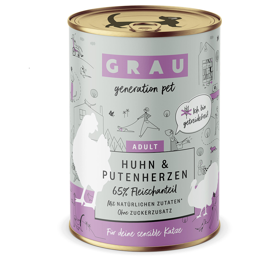 Sparpaket GRAU Schlemmertöpfchen getreidefrei 24 x 400 g - Huhn & Putenherzen von Grau