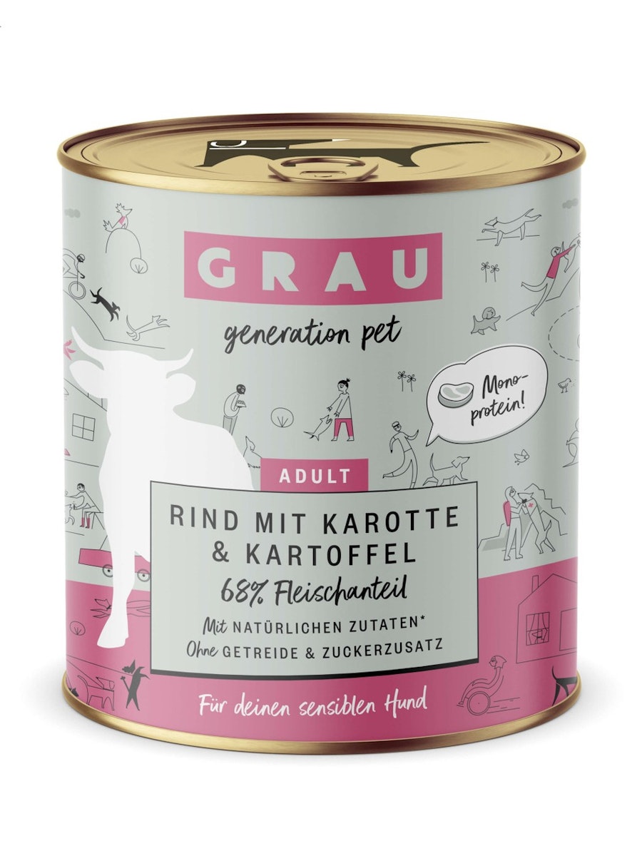 grau Hund 800 Gramm Hundenassfutter von Grau