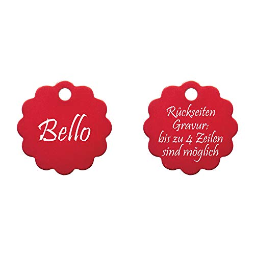 Hundemarke Blume mit Gravur auf beiden Seiten (S (25x25mm), rot) von GravoTech