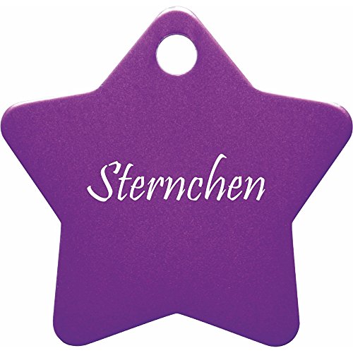 Hundemarke Stern mit Gravur auf Einer Seite (M (37x37mm), violett) von GravoTech