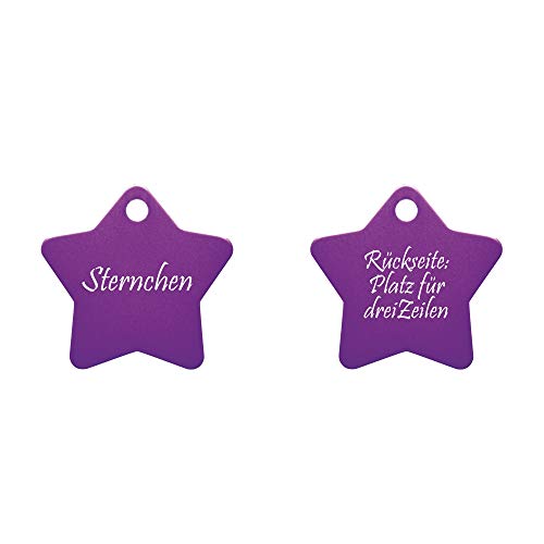 Hundemarke Stern mit Gravur auf beiden Seiten (S (27x27mm), violett) von GravoTech