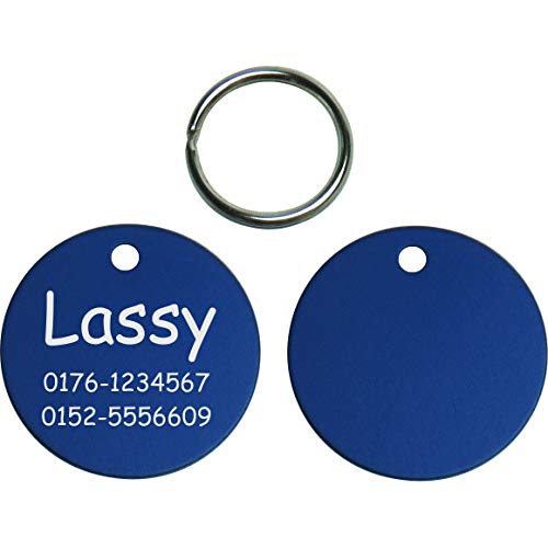 einfache runde Hundemarke mit Gravur auf Einer Seite (M (30mm), blau) von GravoTech