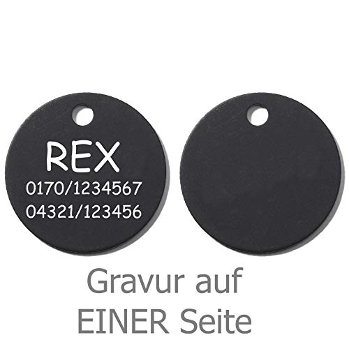 einfache runde Hundemarke mit Gravur auf Einer Seite (S (25mm), schwarz) von GravoTech